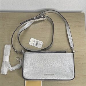 Michael Kors Metallic Silver Crossbody Leather  Pouchette